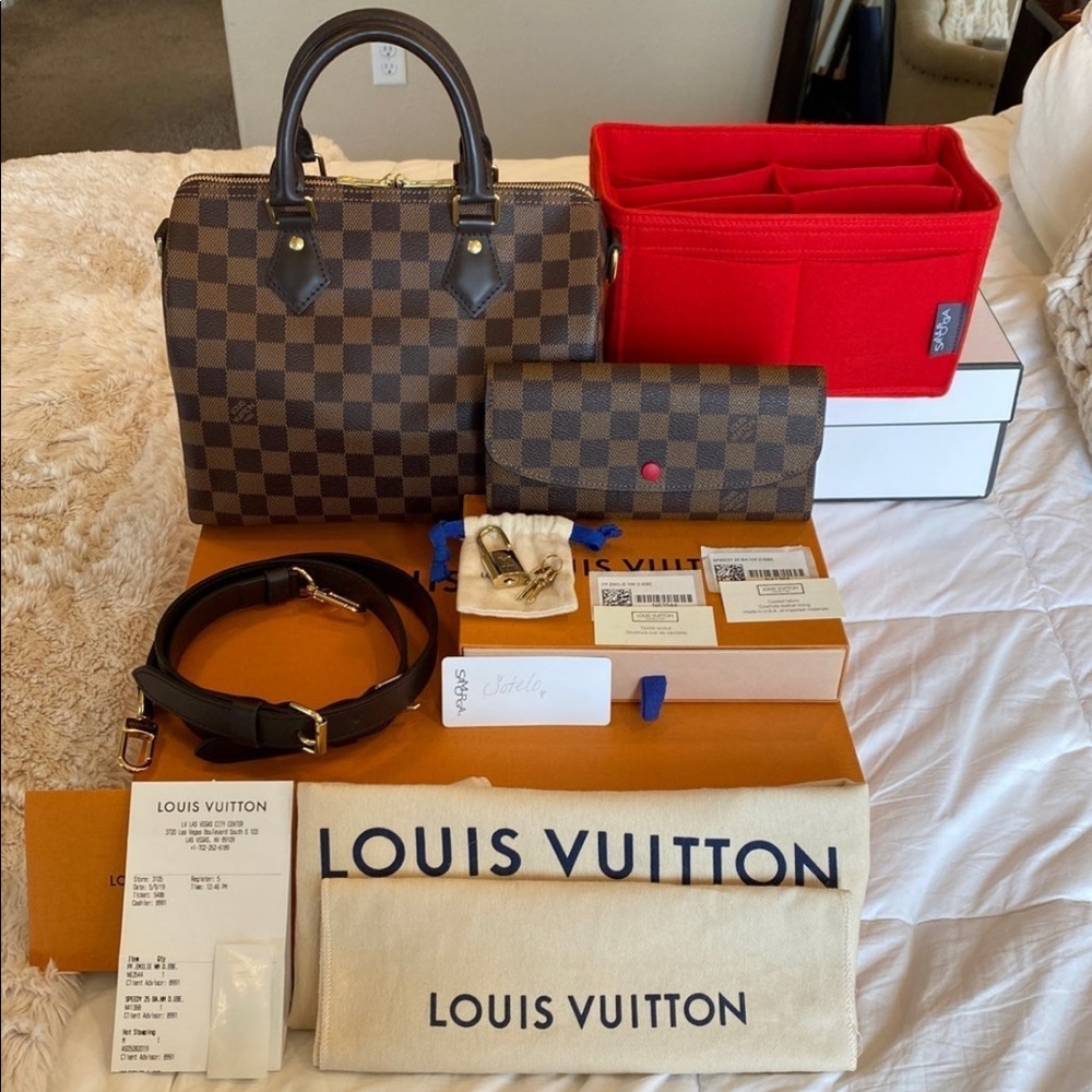 LOUIS VUITTON SPEEDY BANDOULIERE 25 and EMILIE WALLET DAMIER EBENE - Picture 1 of 16